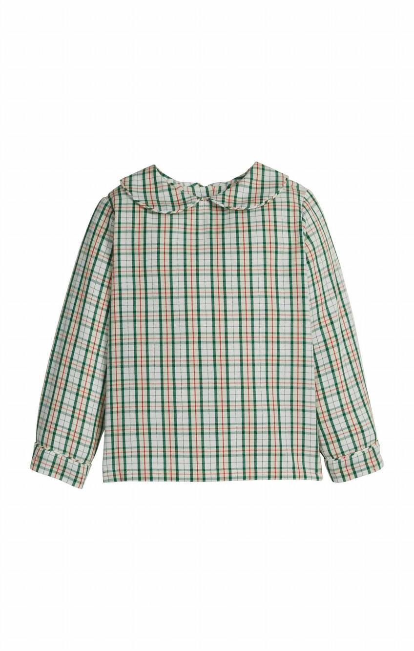 NEW LITTLE ENGLISH kid's mistletoe tartan peter pan shirt in green